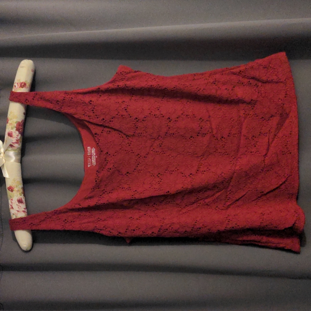 WHBM XL Cranberry Crochet Lace Tank Top